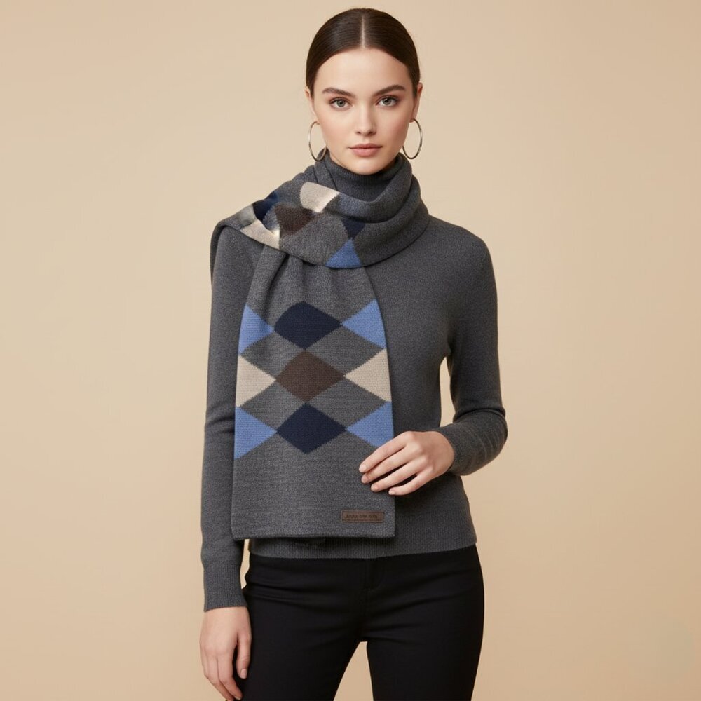 Jones New York Womens One Size Wool Blend Jacquard Knitted Scarf